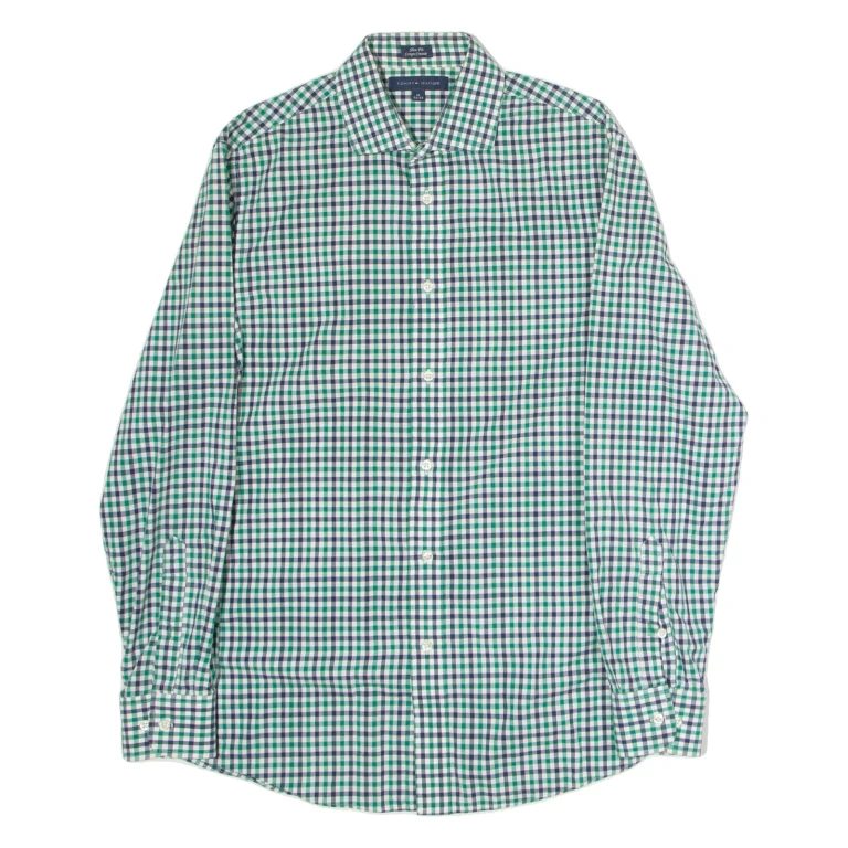 TOMMY HILFIGER Mens Shirt Green Gingham Long Sleeve S