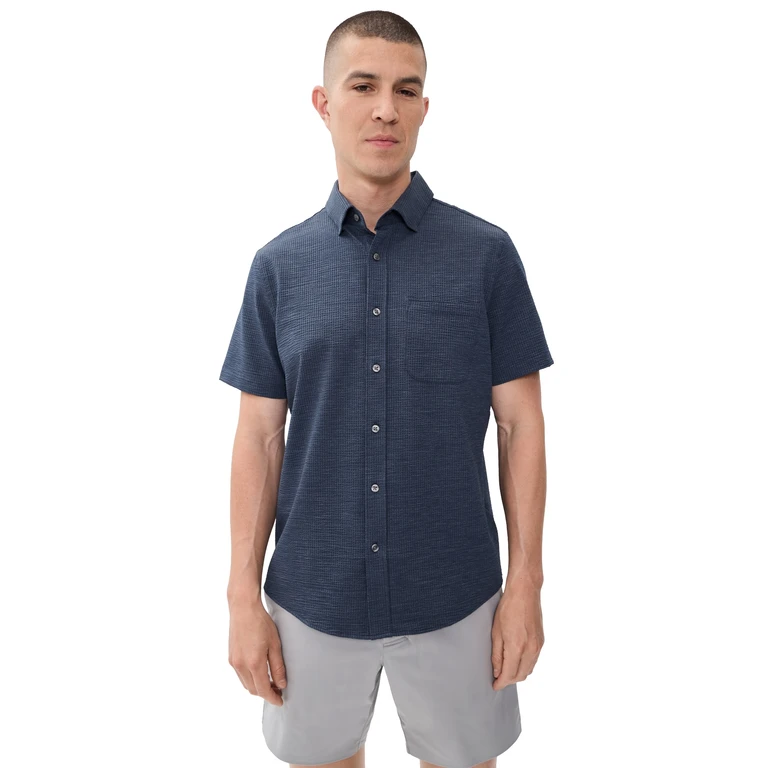 Rhone Commuter Seersucker Button Down Shirt Navy Chambray M