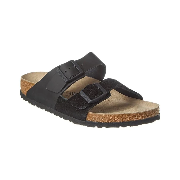 Arizona Split Natural Leather/Suede Black Sandals