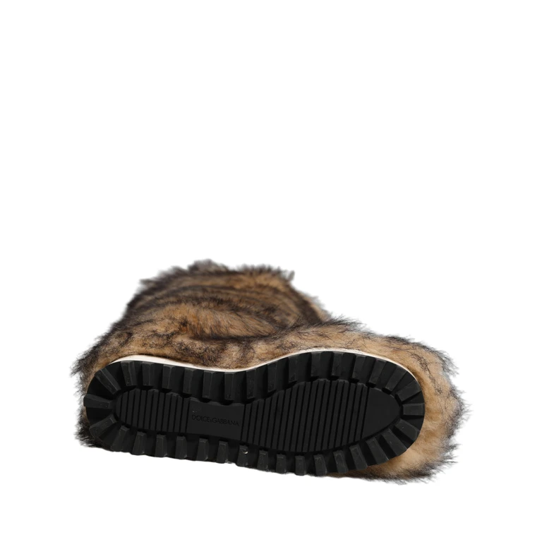 Dolce & Gabbana Brown Faux Skim Ski Fur Knee High Boots Shoes Acetate Modacrylic - Men