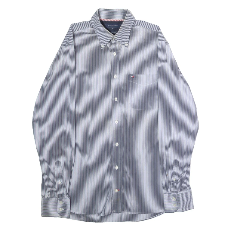 TOMMY HILFIGER Mens Shirt Blue Striped Long Sleeve M