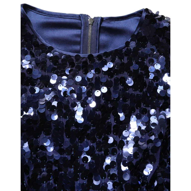Dolce & Gabbana Blue Sequined Long Sleeves Crop Blouse Top Nylon - Women