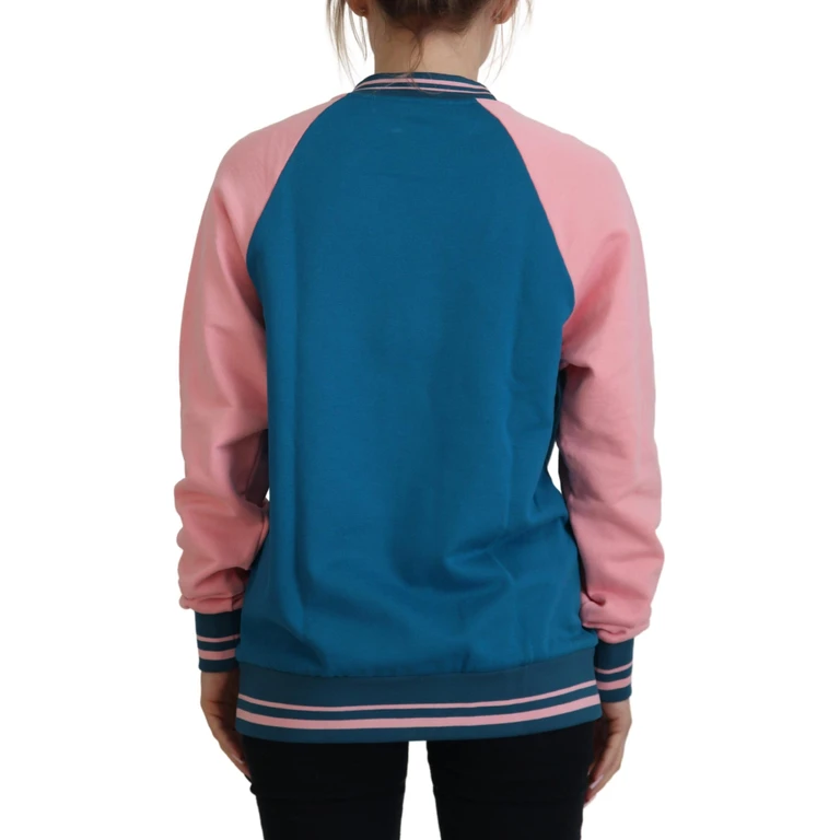 Dolce & Gabbana Blue Pink Queen Sequin Crystal Sweater Cotton Clothing - Women