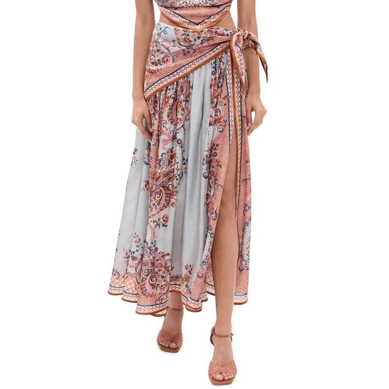 Zimmermann Aster Scarf Midi Skirt Blue Paisley Floral 2