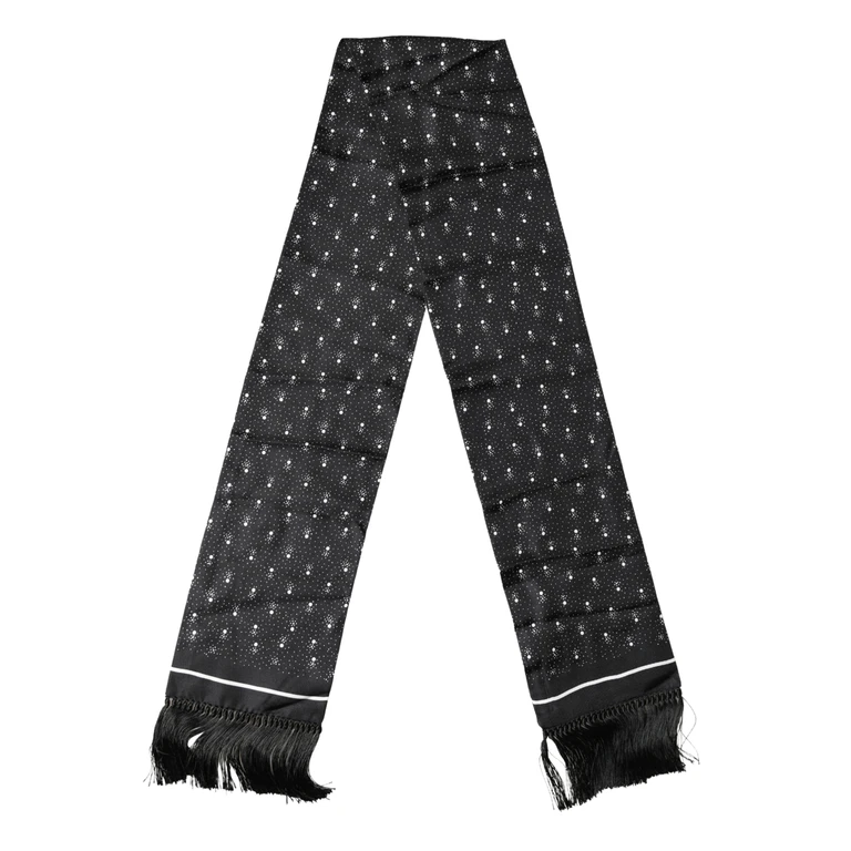 Dolce & Gabbana Black White Silk Dotted Print Foulard 140cm X 15cm Scarf - Men