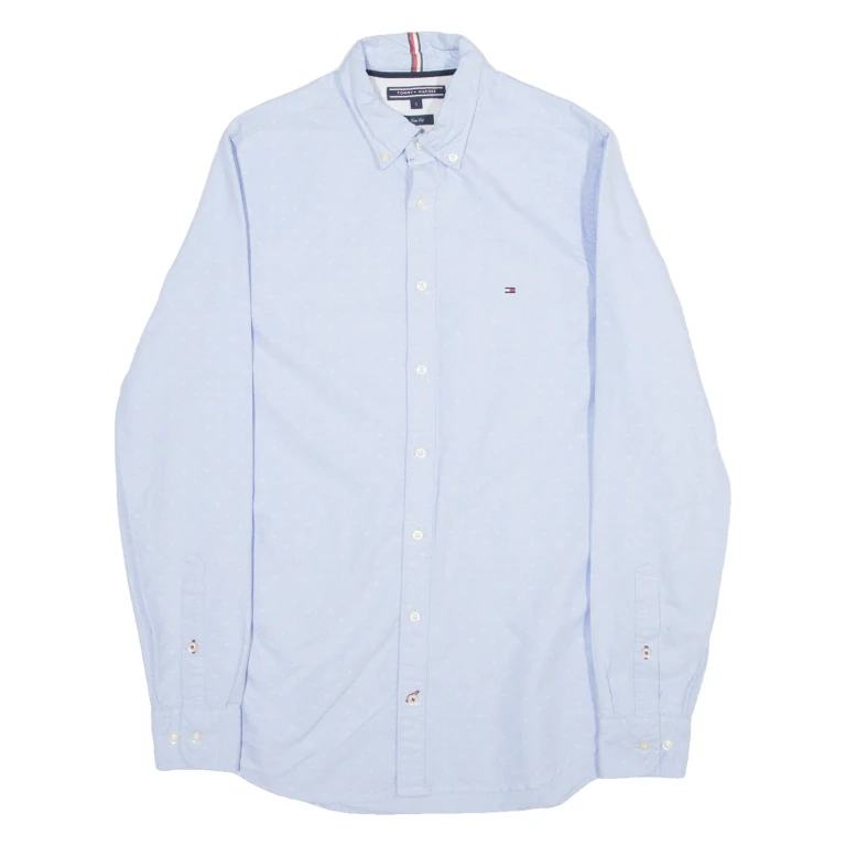 TOMMY HILFIGER Slim Fit Mens Plain Shirt Blue Long Sleeve S
