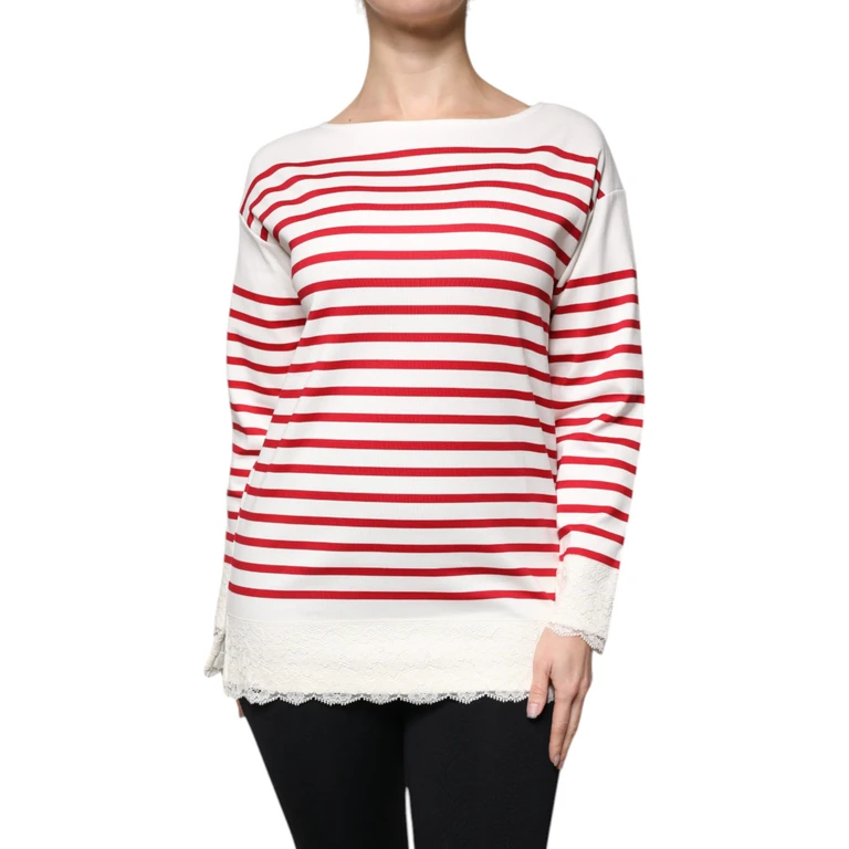 Dolce & Gabbana White Red Stripes Cotton Long Sleeves Top And Nylon - Women