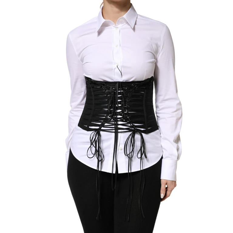 Black Polyester Laceup Waist Cincher Corset Top - Women