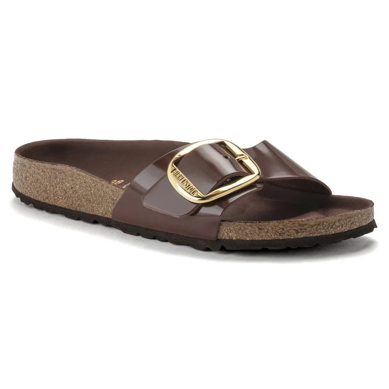 Madrid Big Buckle Natural Leather Patent Chocolate