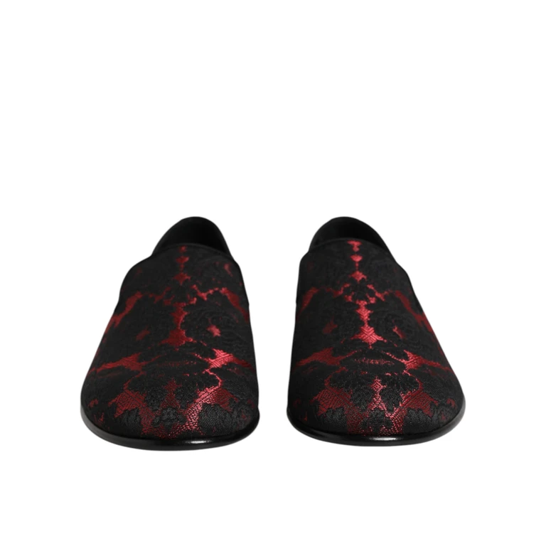 Dolce & Gabbana Red Black Jacquard Slip On Men Loafers Shoes And Leather - Men