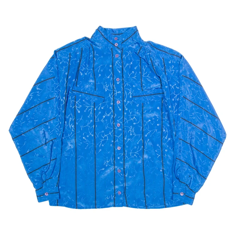 LATERINA Womens Shirt Blue Button Neck Long Sleeve Floral M