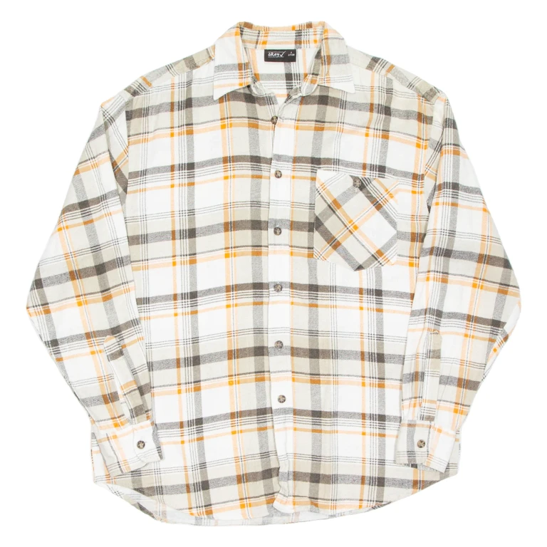 OKAY Mens Flannel Shirt Orange Check Long Sleeve S