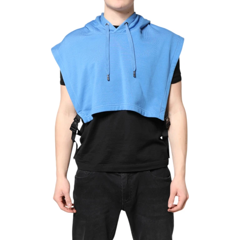 Dolce & Gabbana Blue Cotton Hooded Men Sportswear Vest Sweater Polyester Clothing - Men
