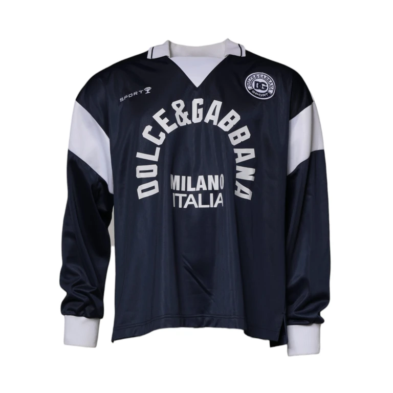 Dolce & Gabbana Blue Logo Jersey Collared Pullover Sweater And White Cotton Clothing - Men
