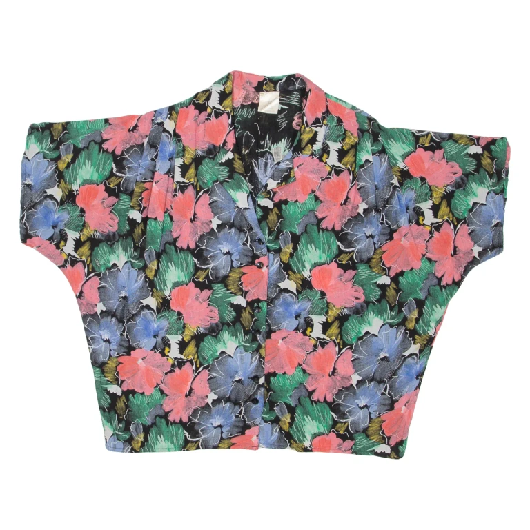 Womens Printed Top Black Collared Viscose Floral XL
