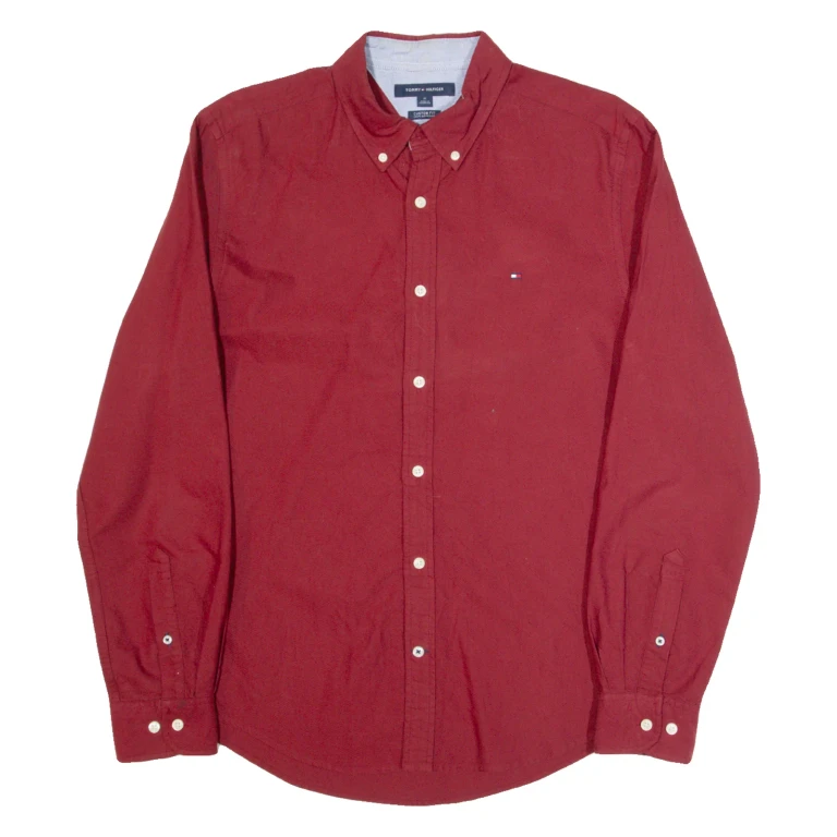 TOMMY HILFIGER Mens Plain Shirt Red Long Sleeve M