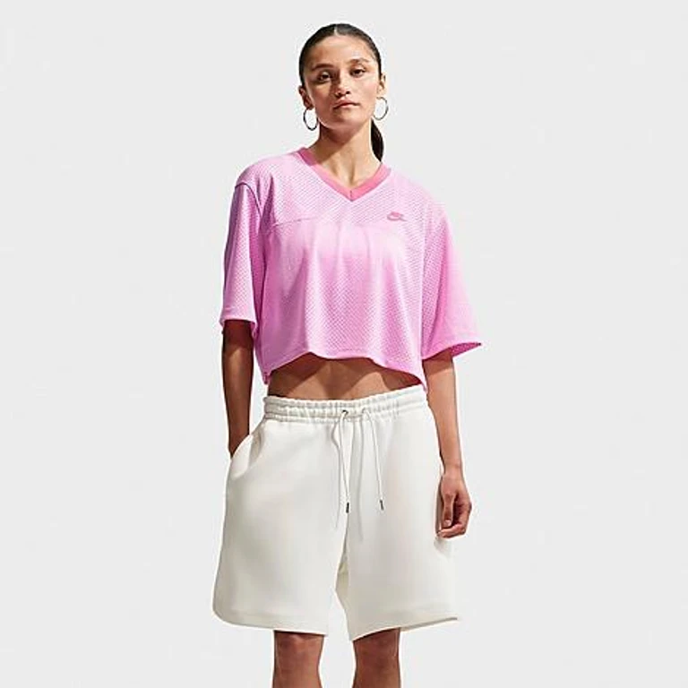 Nike Women's Sportswear Oversized Heritage Cropped Mesh Jersey in Pink Rise/Peony/Peony Size: XS