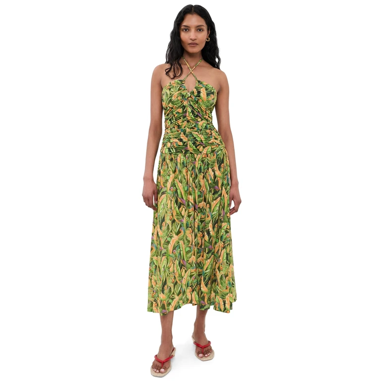 FARM Rio Forrest Green Parrot Sleeveless Maxi Dress Parrots Forest Green S