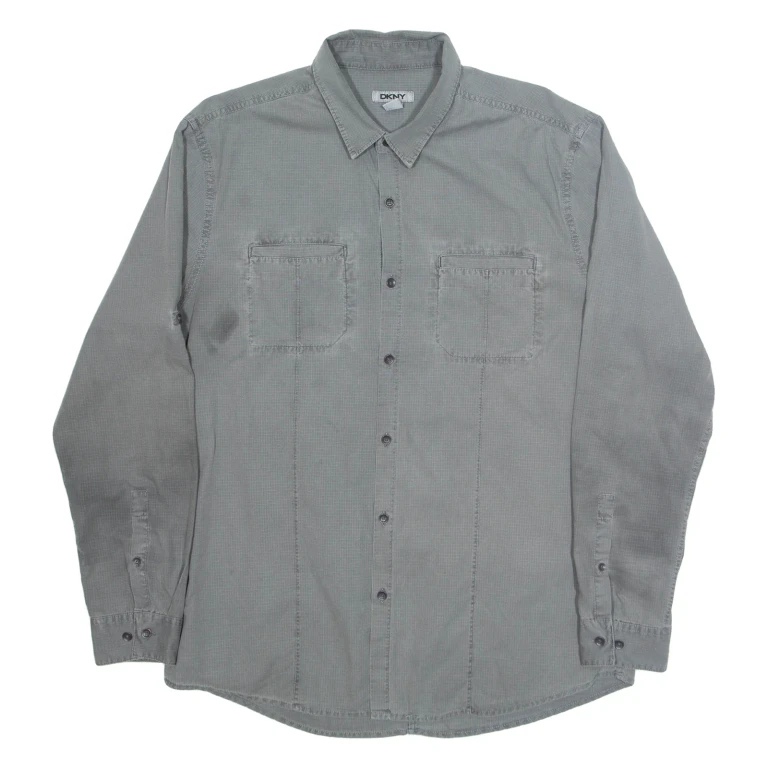 DKNY Mens Plain Shirt Grey Long Sleeve L