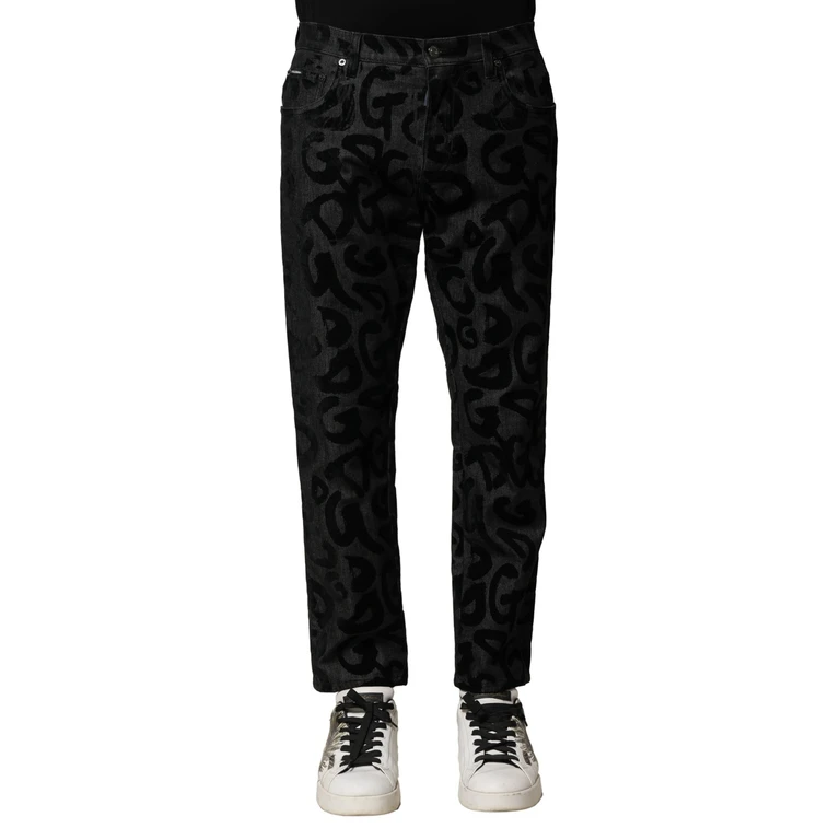 Dolce & Gabbana Gray Cotton Dg Logo Straight Men Denim Jeans Elastane Clothing - Men