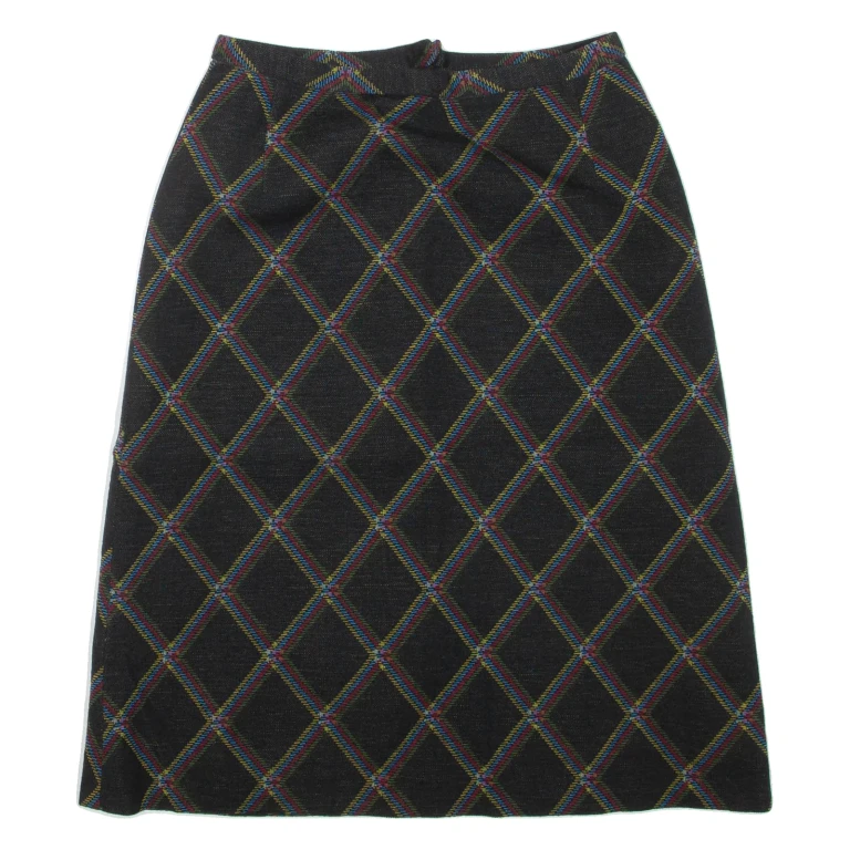 Womens A-Line Skirt Black Knee Length Wool Check S