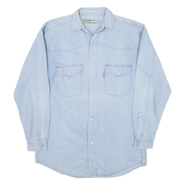 BLACK & BROWN Mens Denim Shirt Blue Long Sleeve S