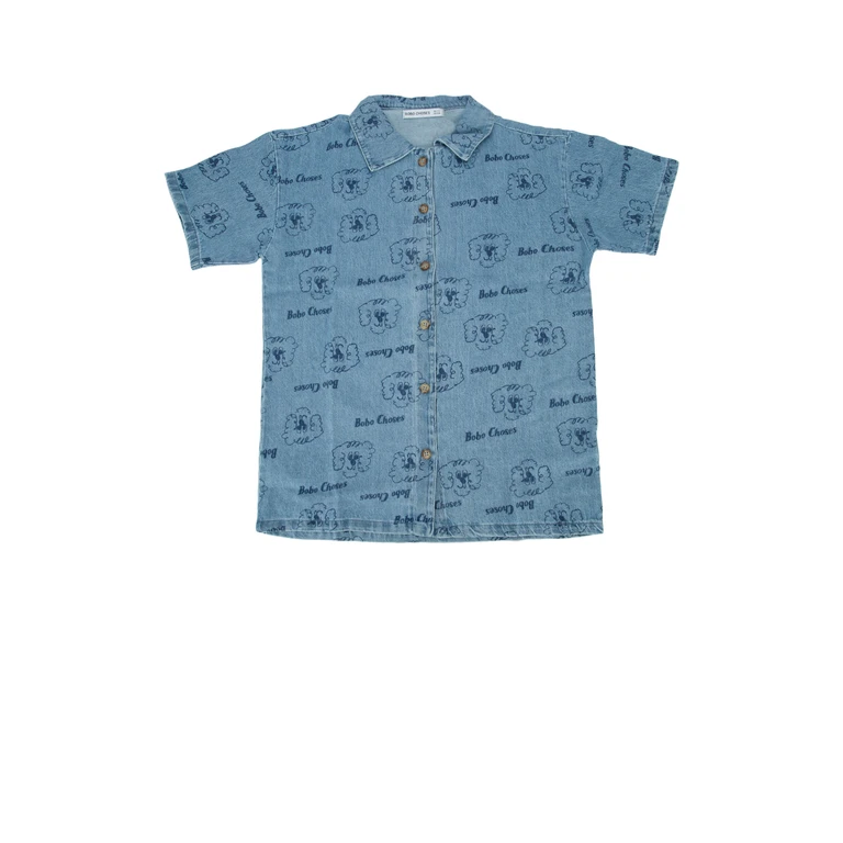 Bobo Choses Pickle The Dog All Over Denim Shirt Prussianblue Organic Cotton Camicie