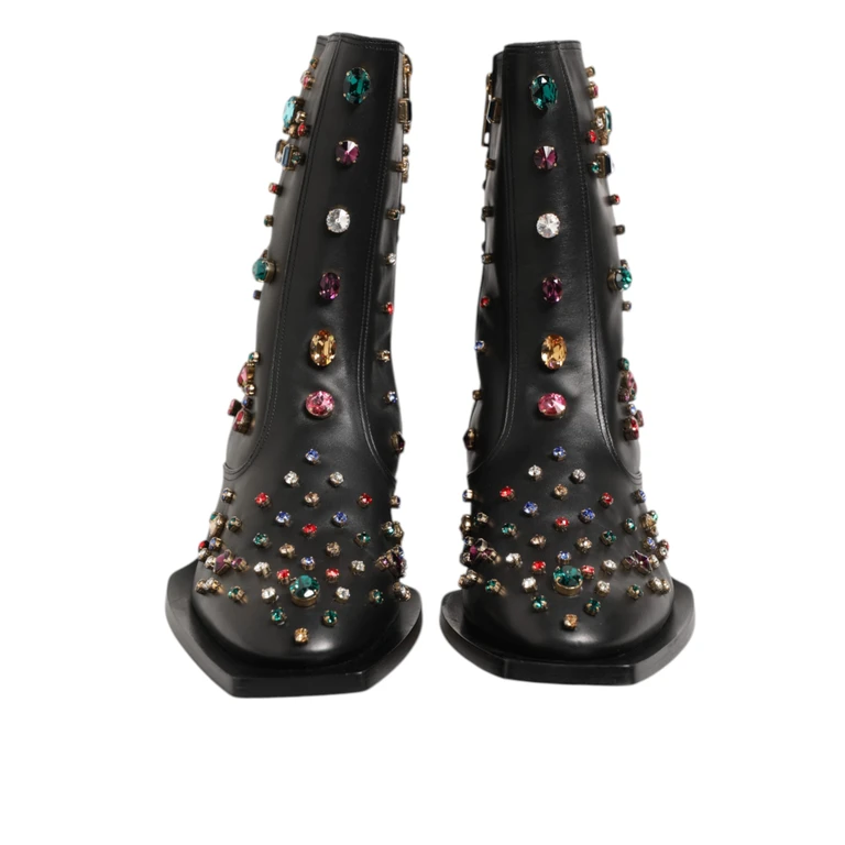 Dolce & Gabbana Black Crystal Embellished Men Short Boots Shoes 100lf - Men