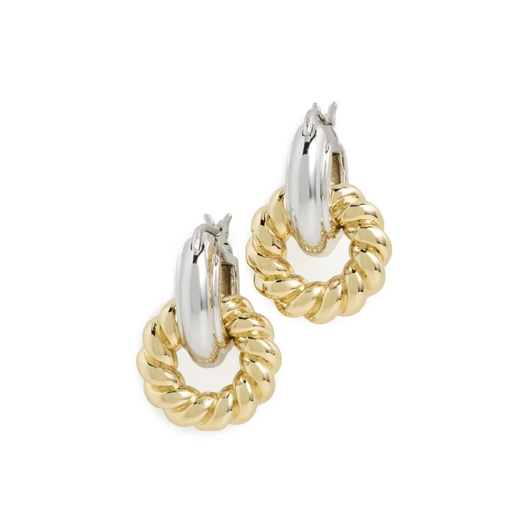 Luv Aj The Two-Tone Rope Interlock Hoop Earrings Silver One Size