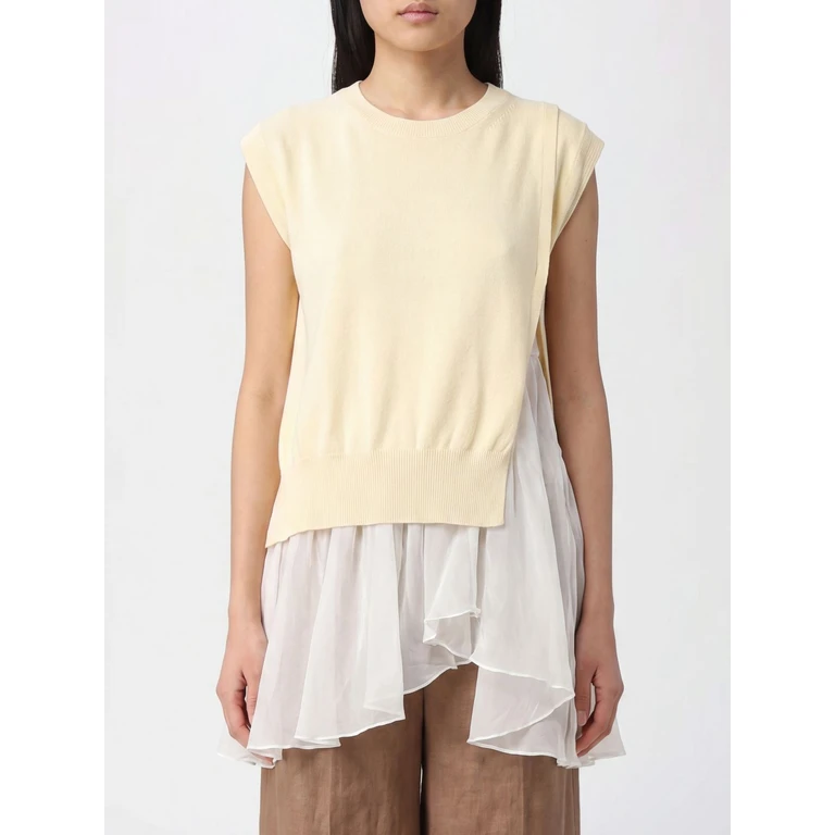 SEMICOUTURE Sleeveless Cotton and Silk Knit Top with Asymmetrical Hem (S6SA01A210)