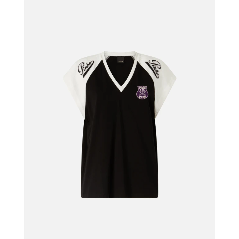 Pinko - T-shirt col V avec écusson motif logo - XS