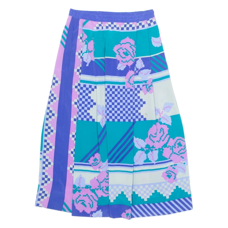 Womens A-Line Skirt Blue Knee Length Crazy Pattern UK 6