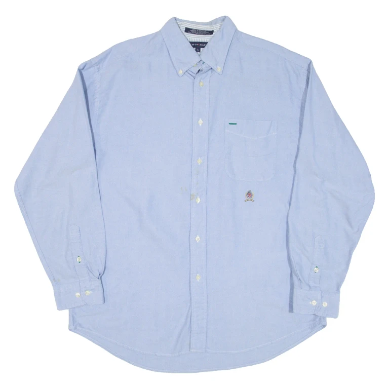 TOMMY HILFIGER Mens Plain Shirt Blue Long Sleeve L