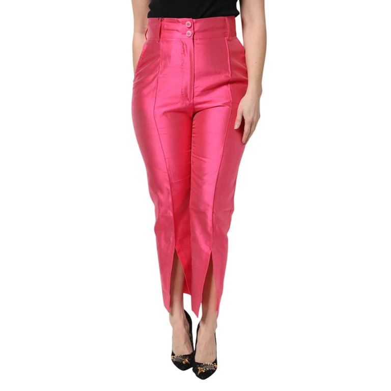 Pink Silk High Waist Tapered Pants - Women