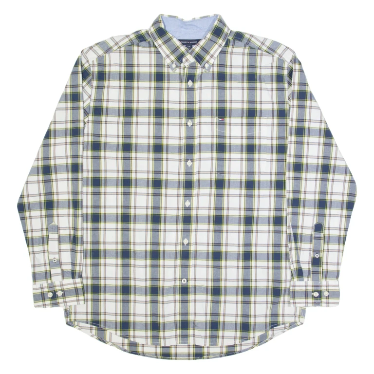 TOMMY HILFIGER Mens Shirt Blue Check Long Sleeve L