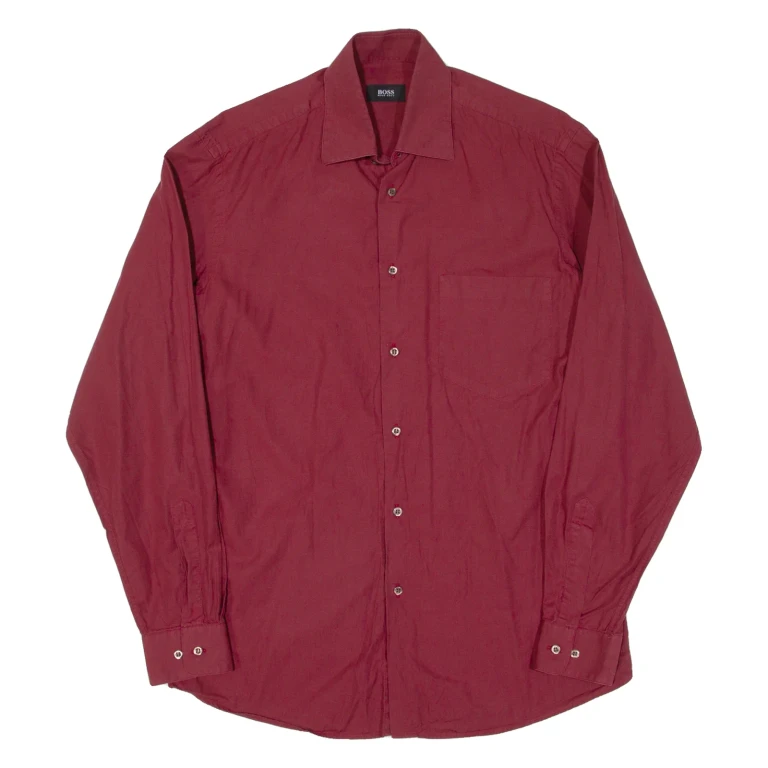 BOSS HUGO BOSS Mens Plain Shirt Red Long Sleeve M