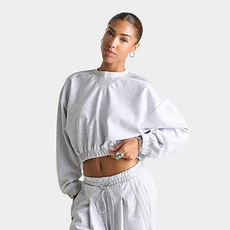 Women's Originals Aura Spacer Oversized Cropped Crewneck Sweatshirt in Light Grey Heather Size: XS