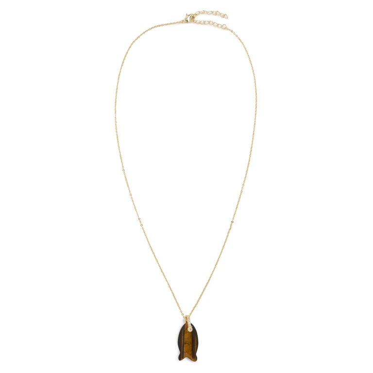 By Adina Eden Natural Stone Fish Pendant Necklace Tiger Eye One Size