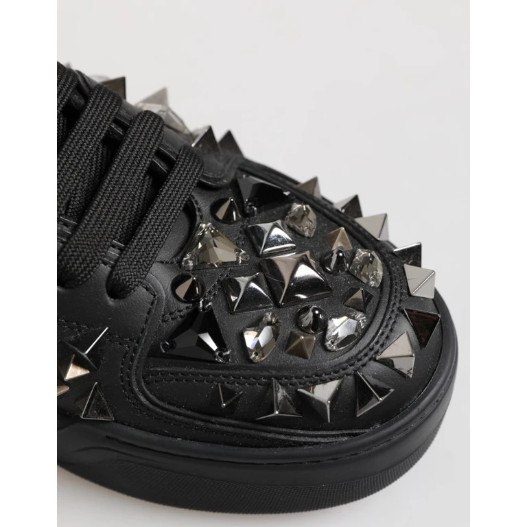 Dolce & Gabbana Black Leather Studded Low Top Sneakers Shoes Calf - Men