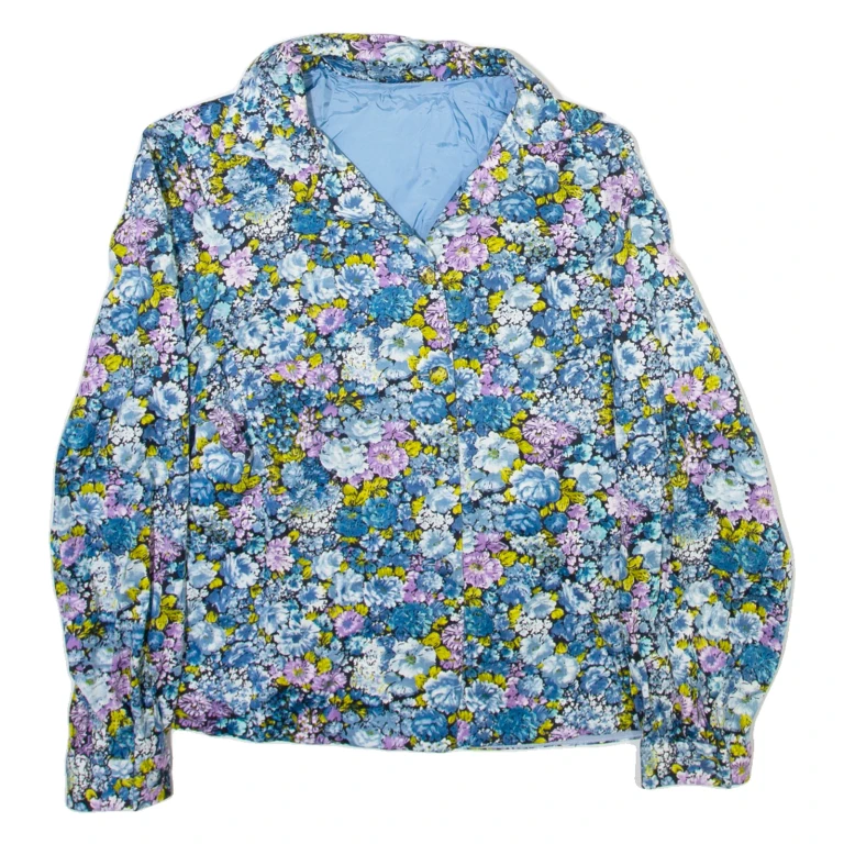 Womens Printed Shirt Blue Collared Long Sleeve Floral M