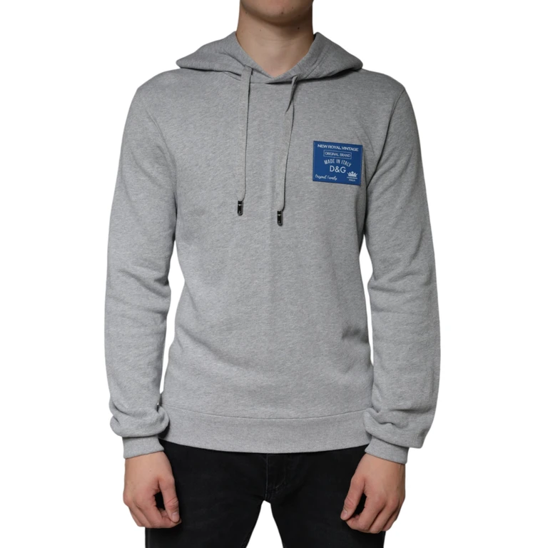 Dolce & Gabbana Gray Cotton Logo Hooded Sweatshirt Sweater Clothing - Men