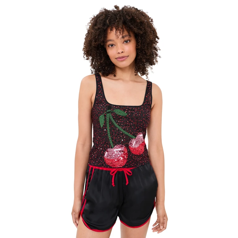 Leslie Amon Cherry Tank Top Black and Red XS