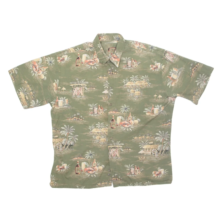 MODA CAMPIA Mens Hawaiian Shirt Green Crazy Pattern XL