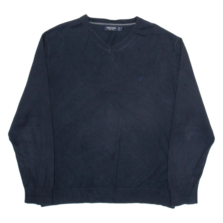 NAUTICA Mens Jumper Blue V-Neck Tight Knit XL