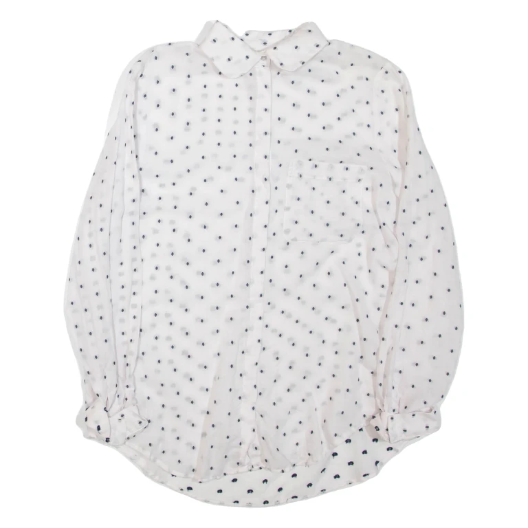 ZARA Womens Printed Shirt White Collared Long Sleeve Spotted M