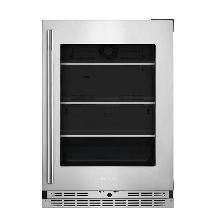 24" Undercounter Refrigerator w/ Glass Door & Shelves Metallic Accents in Stainless Finish