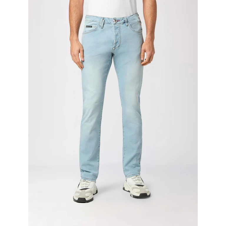Slim Fit Skinny Jeans in Cotton Denim with Metal Logo (LABCMDT3453PDE004N07RU)