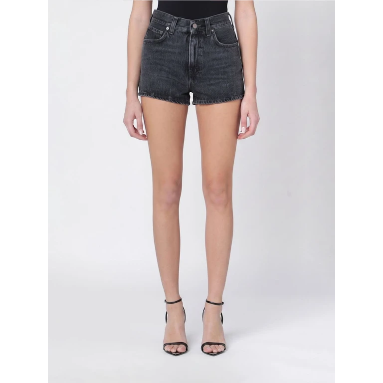 High-Waisted Five-Pocket Cotton Denim Shorts (HEW03362DF174L0902)