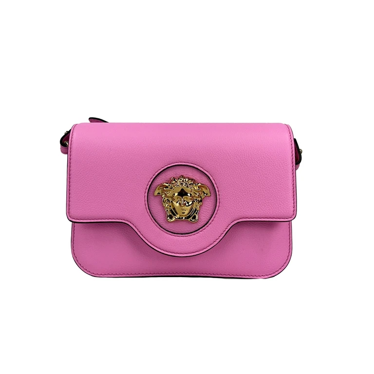 Versace La Medusa Pink Leather Shoulder Crossbody Bag Purse Gold - Women