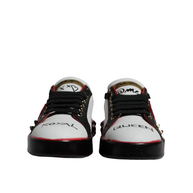 Dolce & Gabbana White Red Crystals Leather Portofino Sneakers Shoes Calf - Women